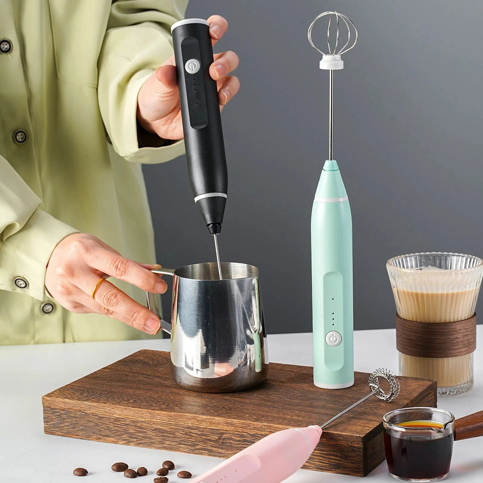 Portable egg beater, handheld milk frother, rechargeable coffee machine, 3-speed cake cream maker, household kitchen food mixer