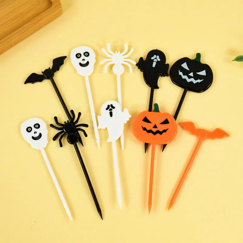 20/50Pcs Halloween Toothpicks DIY Cupcake Topper Pumpkin Ghost Dessert Fruit Picks Sticks Halloween Party Decoration Supplies
