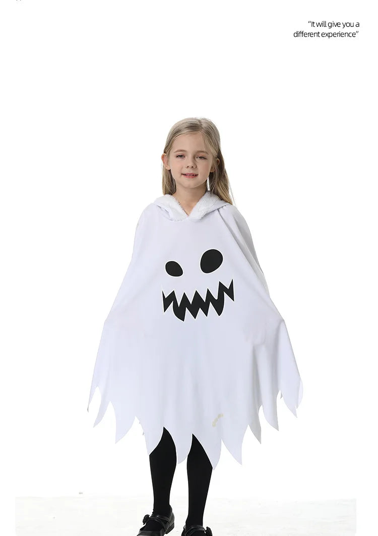 Halloween Kids Cosplay Costume White Black Luminous Ghost Luminous Face Cape Shawl Party Dress-Up Costume Boys Cape Girl Skirt