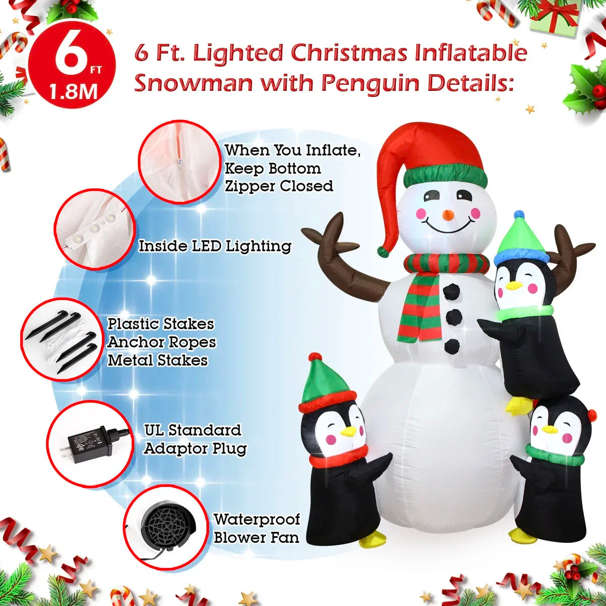 Christmas Inflatable Decorations - Branch Snowman, Santa Claus, Gingerbread Man, Gift Bag Snowman LED Light Lawn Decorations