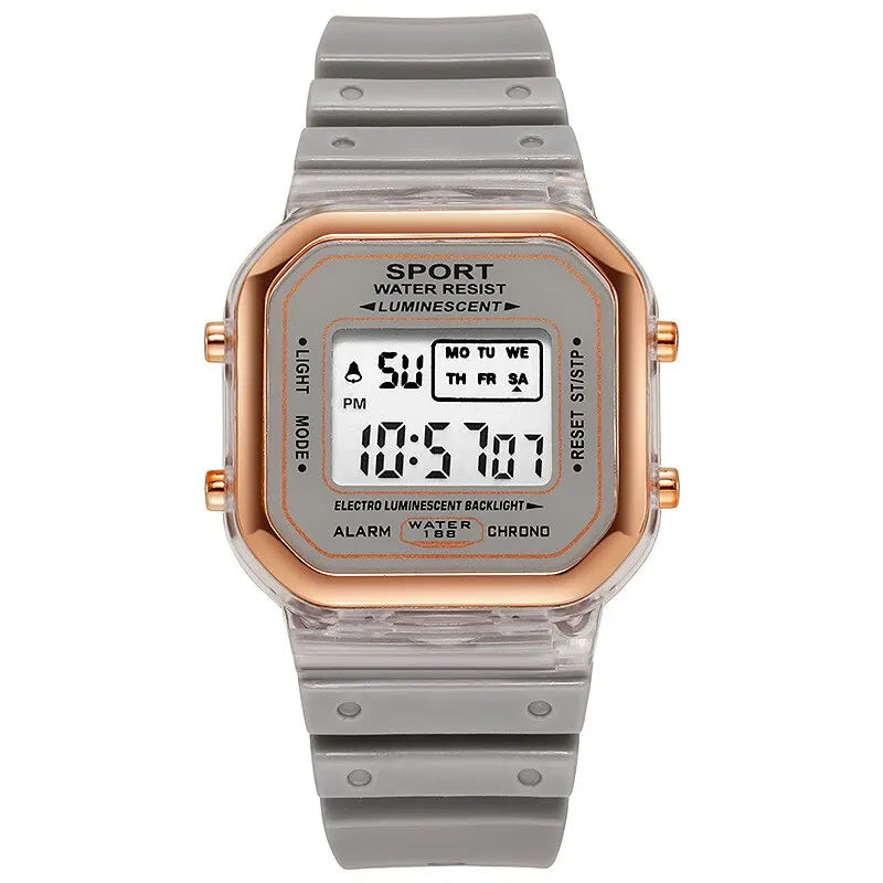 New Fashion Digital Student Transparent Electronic Watch Candy Multicolor LED Women Men Sports Waterproof Watches Clock Gift