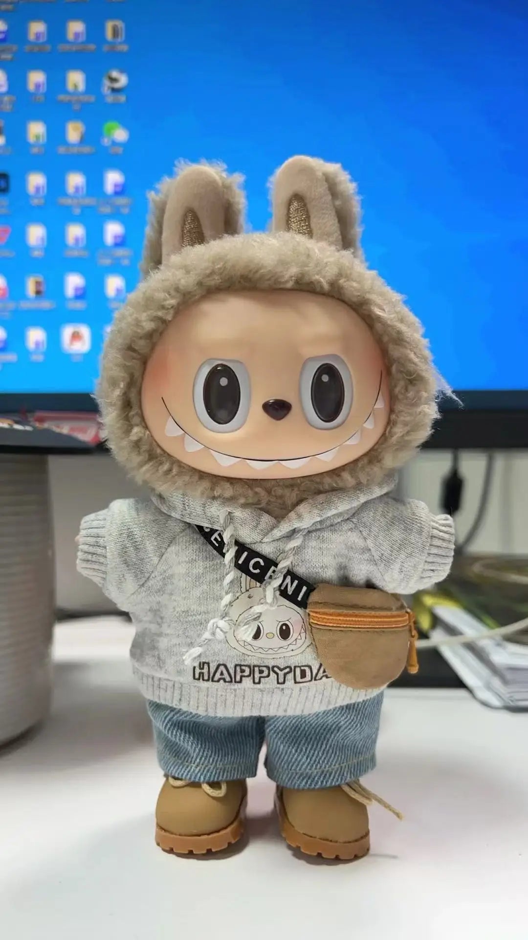 17cm V1 V2 Labubu Crossbody Bag Cute 1/6 1/8 1/12 BJD Dolls DIY Waist Bags Cute 15cm Idol Plush Doll Accessories Belt Bag Gift