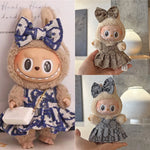 17cm For Labubu Doll Clothing Skirt Bowhair Accessory Set Retro Bib Pants Clothes Luxury Messenger Bag Shoes Set Sitting Party