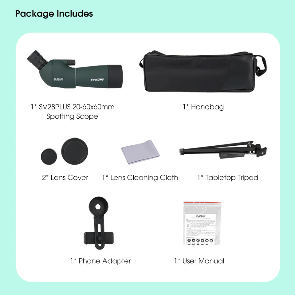 Svbony SV28plus 50/60/70mm Spotting Scope Zoom Telescope Powerful Long Range PORRO Prism Suit for Archery Target Shooting