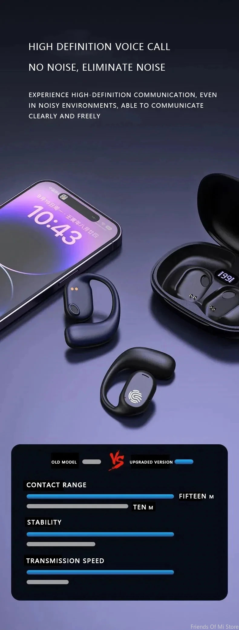 Xiaomi Bone Conduction Earphones Bluetooth5.3 Wireless Sports Earbuds HiFi 9D Stereo Waterproof Touch Control Noise Reduction