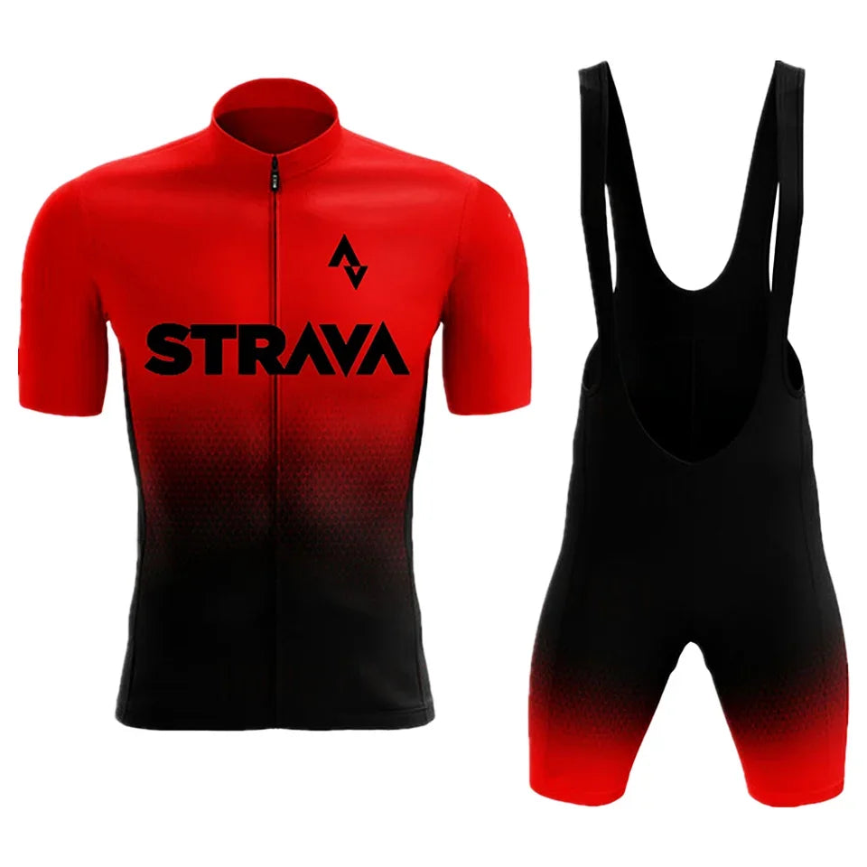 2024 Strava Cycling Jersey Set Short Sleeve for Men's Anti-UV Bike Cycling Jersey Set Bicycle Pro Team Summer Cycling Clothing