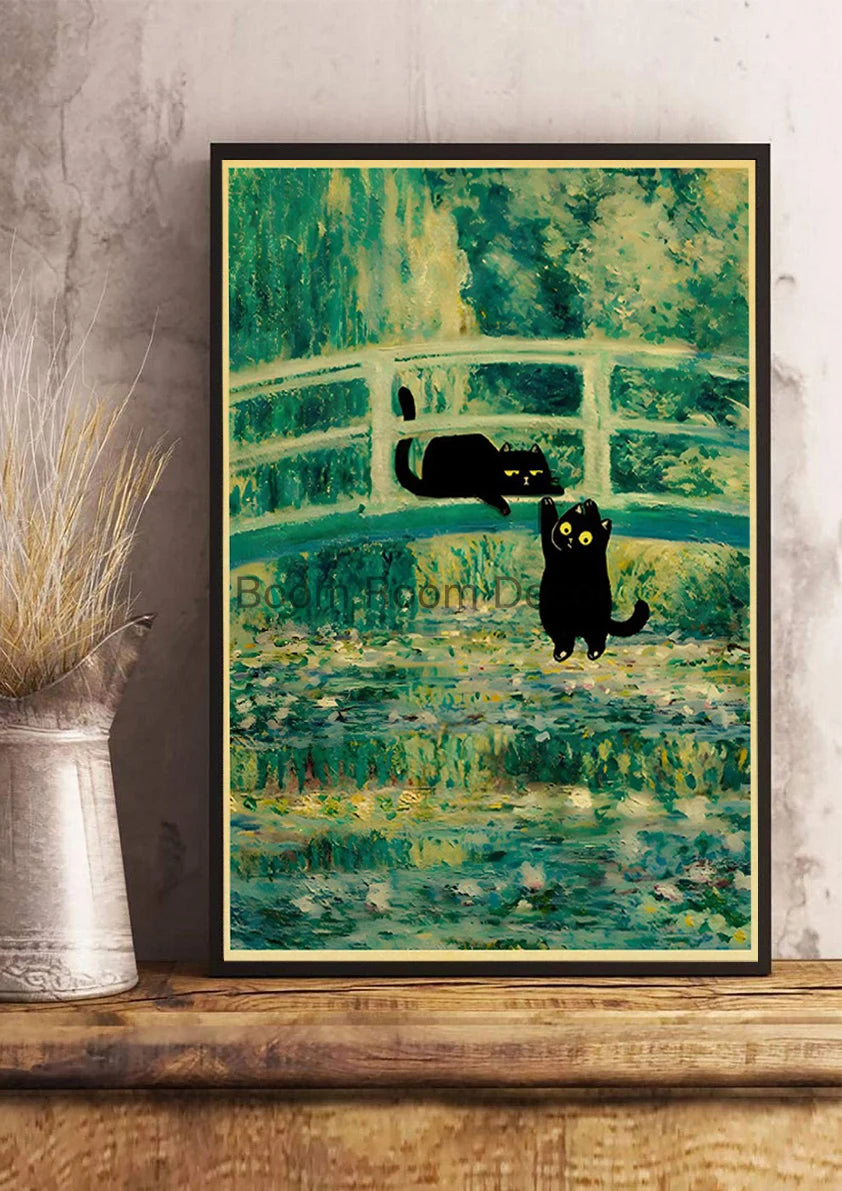 Digital Cats Cute Poster Kraft Paper Prints Modern DIY Funny Cartoon Room Painting Prints Art Picture Posters Living Room Decor