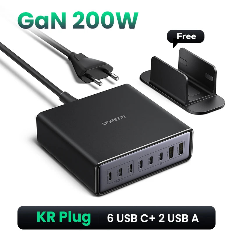 UGREEN 200W GaN Charger 8 in 1 Desktop Laptop Fast Charging Stand For iPhone 17 16 15 Pro Max Macbook Air Xiaomi Samsung Tablets