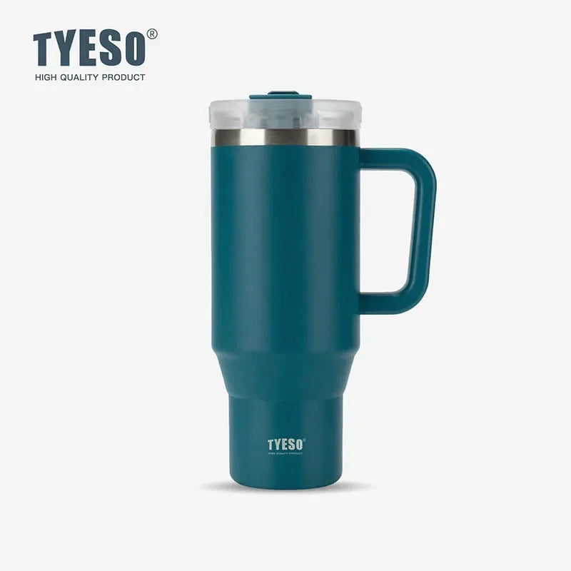Tyeso 900/1200ML Tumbler Bottle Stainless Steel Car Mug With Handle Straw Thermal Iced Travel Vacuum Insulated Coffee Hot Cup