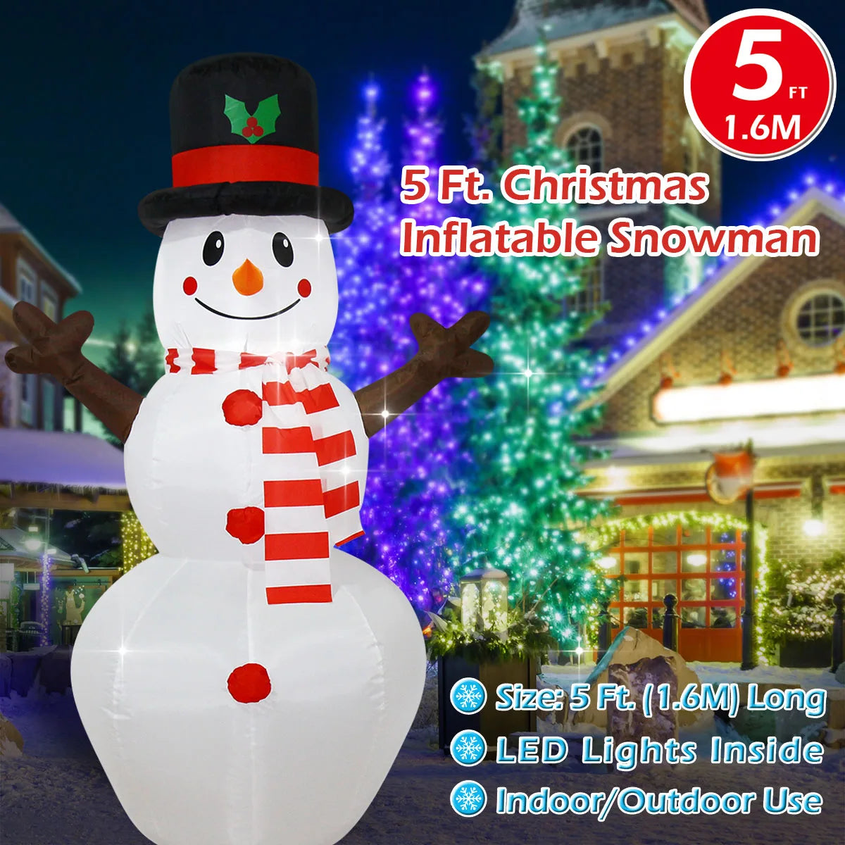 Christmas Inflatable Decorations - Branch Snowman, Santa Claus, Gingerbread Man, Gift Bag Snowman LED Light Lawn Decorations