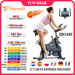 Formill QK116 Indoor Magnetic Spinning Bike, 6KG Flywheel Home Exercise Bike with LCD Display, Adjustable Resistance, Quiet Belt