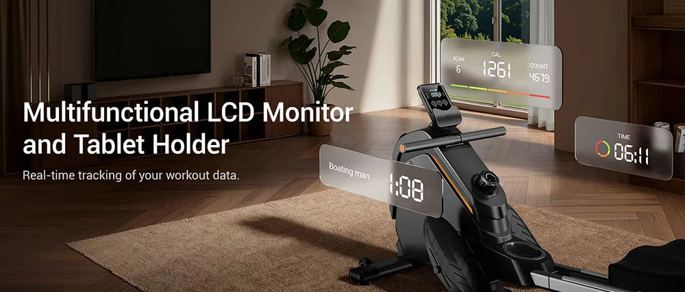 ROBORE UR20 Rower Machine with 126cm Extended Track, 16-Level Magnetic Resistance,160kg Weight Capacity,＜25 dB (Quiet Operation