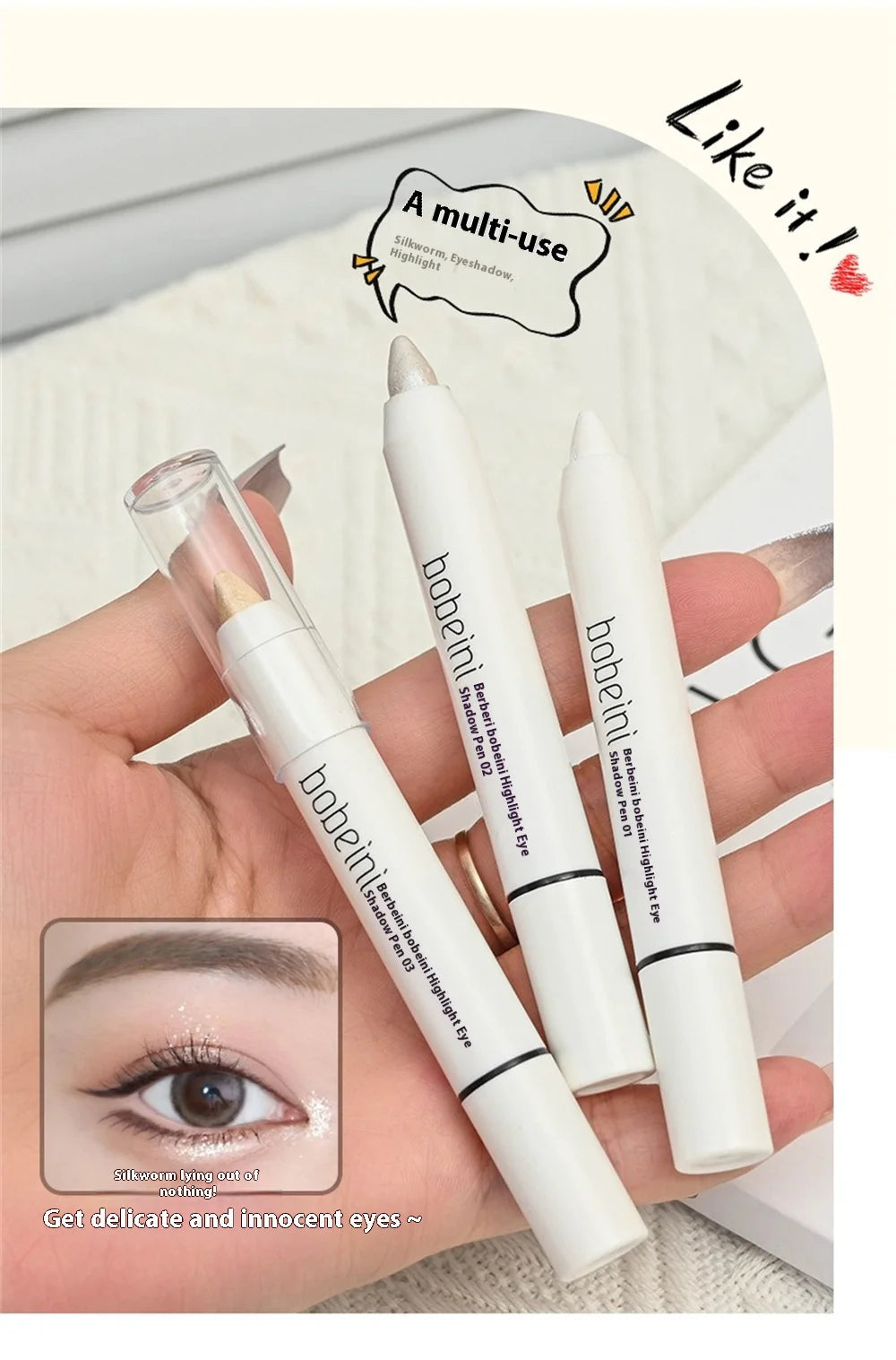 Eye Makeup Highlighter Pencil, Undereye Brightener Pencil, Dual-End Eye Shadow Stick, Smudge-Proof Eye Makeup Face Contouring