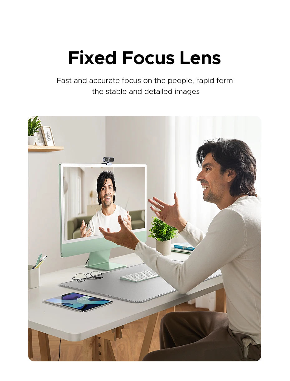 【RU】 UGREEN 2K Web cam with Microphone, Full HD 2K, Auto Light Correction, Video Webcam for Streaming