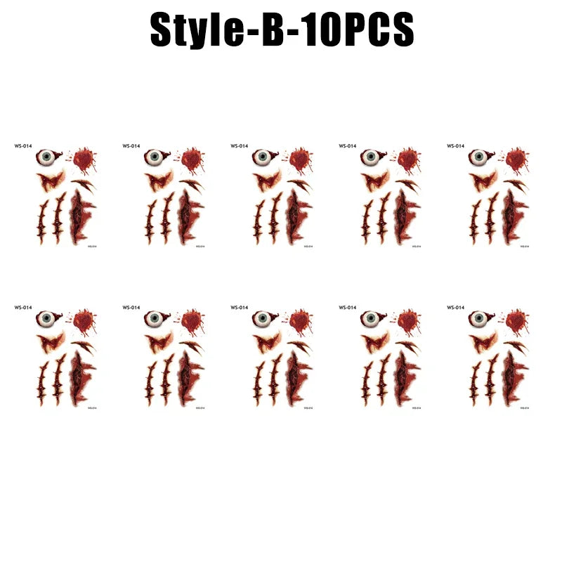 Horror Realistic Fake Bloody Wound Stitch Scar Scab Waterproof Temporary Tattoo Sticker Halloween Masquerade Prank Makeup Props