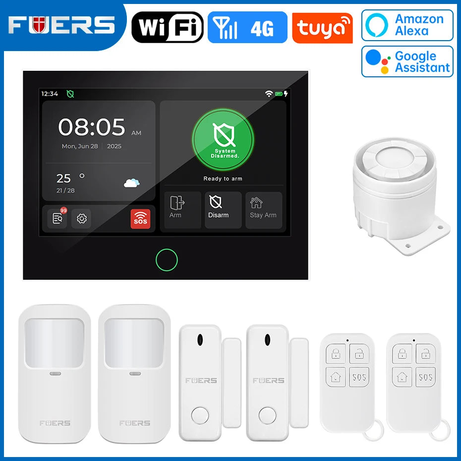 FUERS 7 Inch TFT Screen 4G Tuya Smart Home Security Alarm System G70 GSM WiFi Wireless Home Burglar Security Alarm System