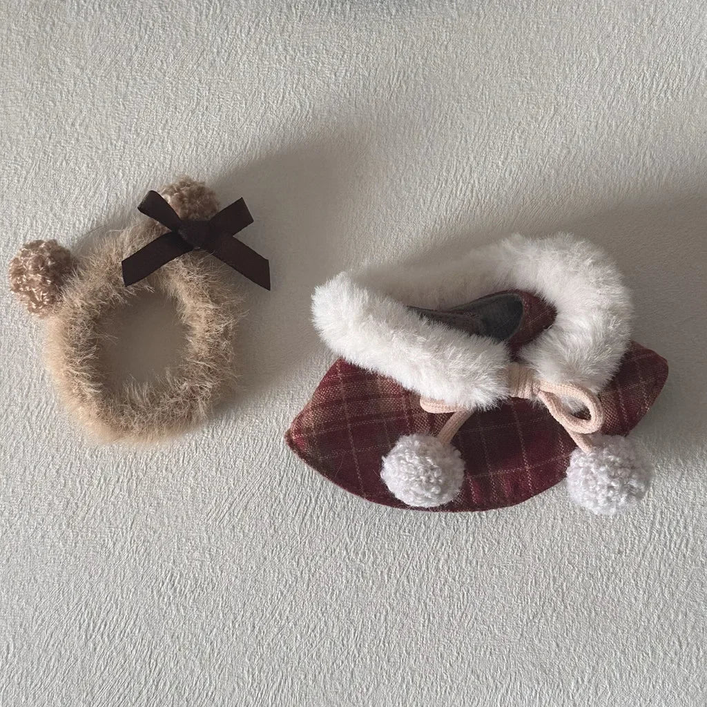 For 15-17cm Labubu doll Clothes Macaron outfit Sitting Party Christmas Checkered Plush Cloak Clothes V2 Christmas costumes