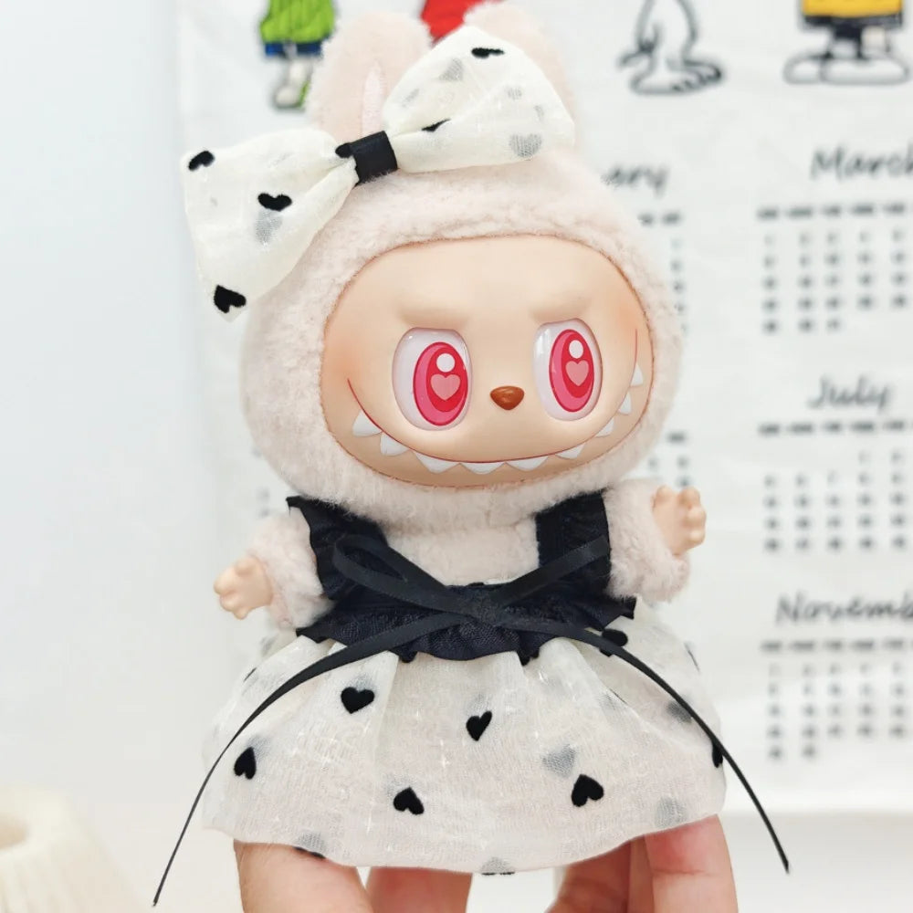 Doll Clothes For Labubu Clothing Princess Cute Heart Dress Gauze Skirt Headwear 2PCS/Pack Plush Cotton Doll Dress Up Accessory