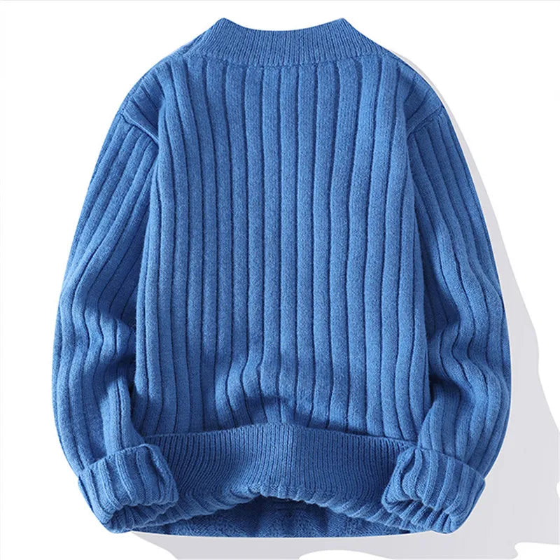 New Men's Warm Pullovers Knitted Sweater Round Neck Vintage Harajuku Loose Solid Color Casual Winter Sweaters Men Pullover Man