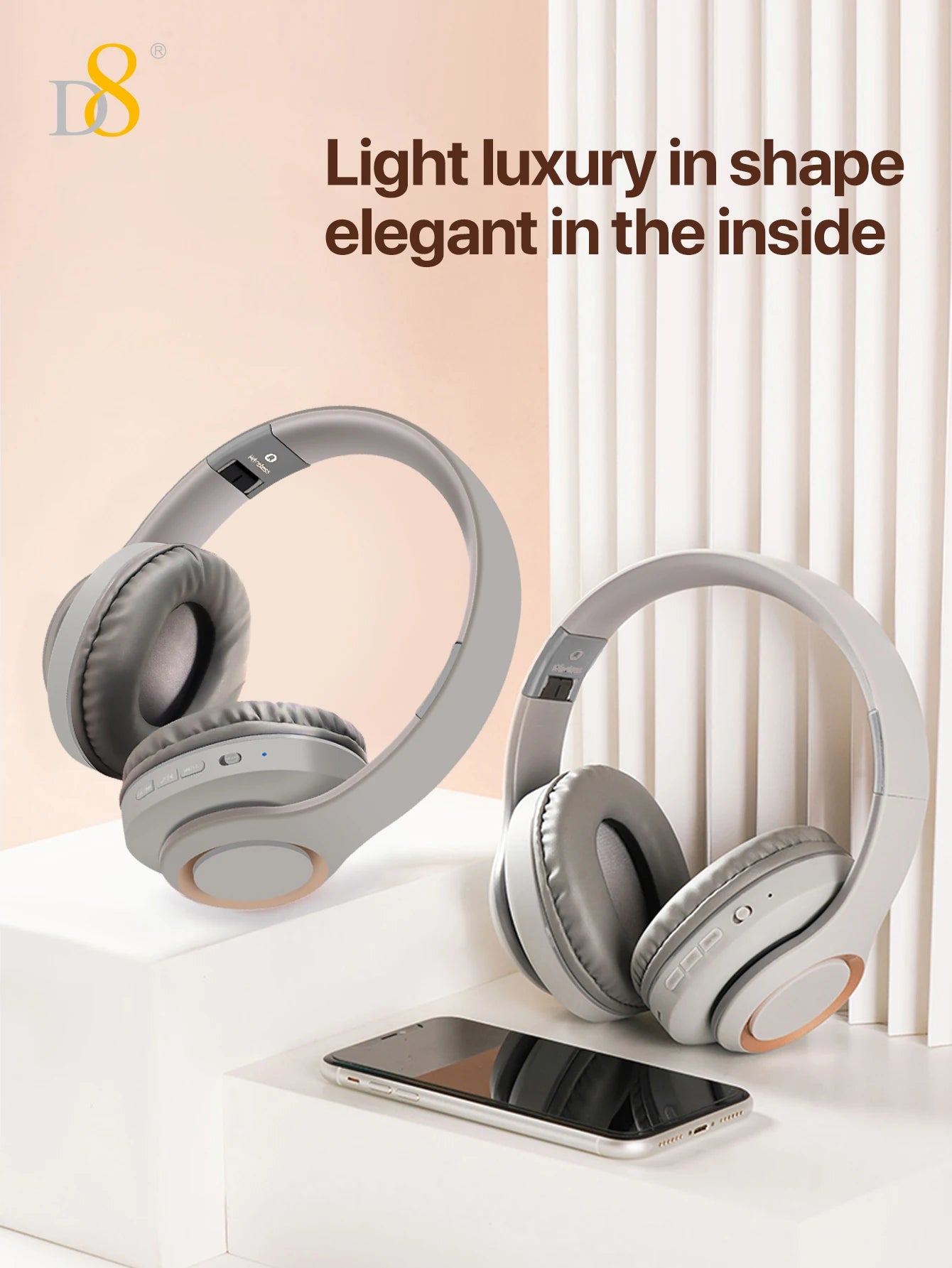 D8 Over Ear  Headphones,  Wireless and Wired Headset Built-in Microphone,  Micro SD Card Slot - (Stealth)  40H Playtime