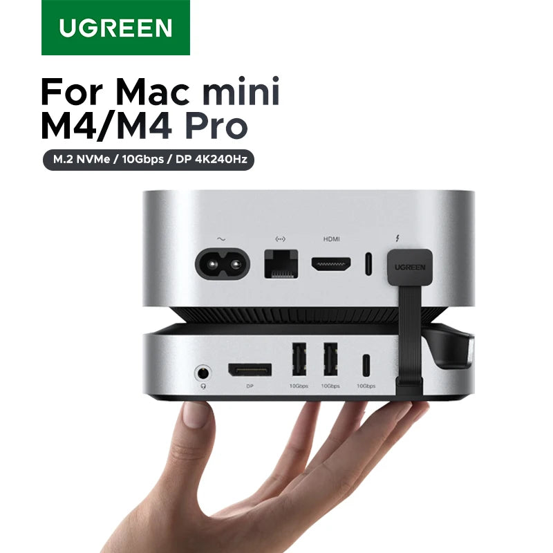 UGREEN Mac Mini Docking Station USB HUB Type-C to DP 4K240Hz M.2 NVMe SSD Slot 10Gbps USB-A Splitter SD&TF 3.5MM for Mac Mini M4