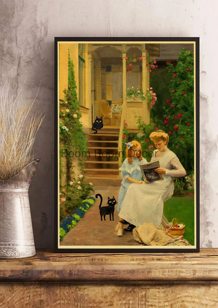 Digital Cats Cute Poster Kraft Paper Prints Modern DIY Funny Cartoon Room Painting Prints Art Picture Posters Living Room Decor