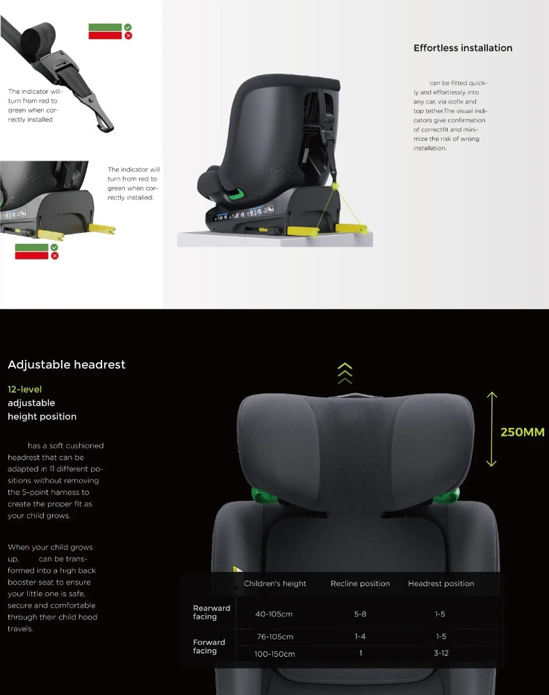 Child seat 360° ISOFIX rotating baby car seat, ECE R129/0-36 kg/0-12 years, 5-point seat belt