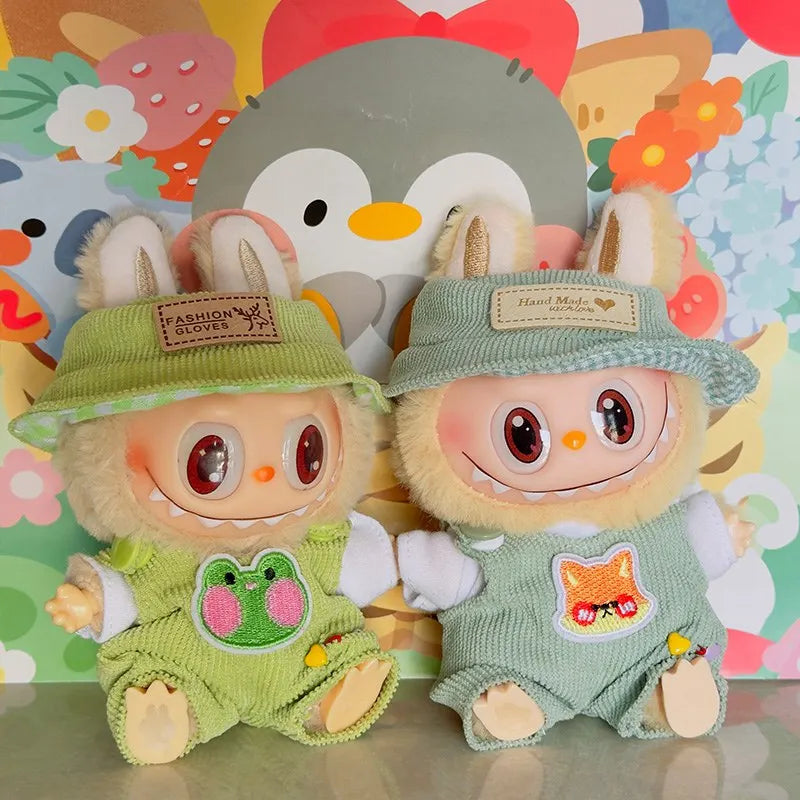 Labubu Doll Fashion Set Cute White Shirt Hat Animal Overalls Doll Clothes Accessory Gift for 17cm Doll