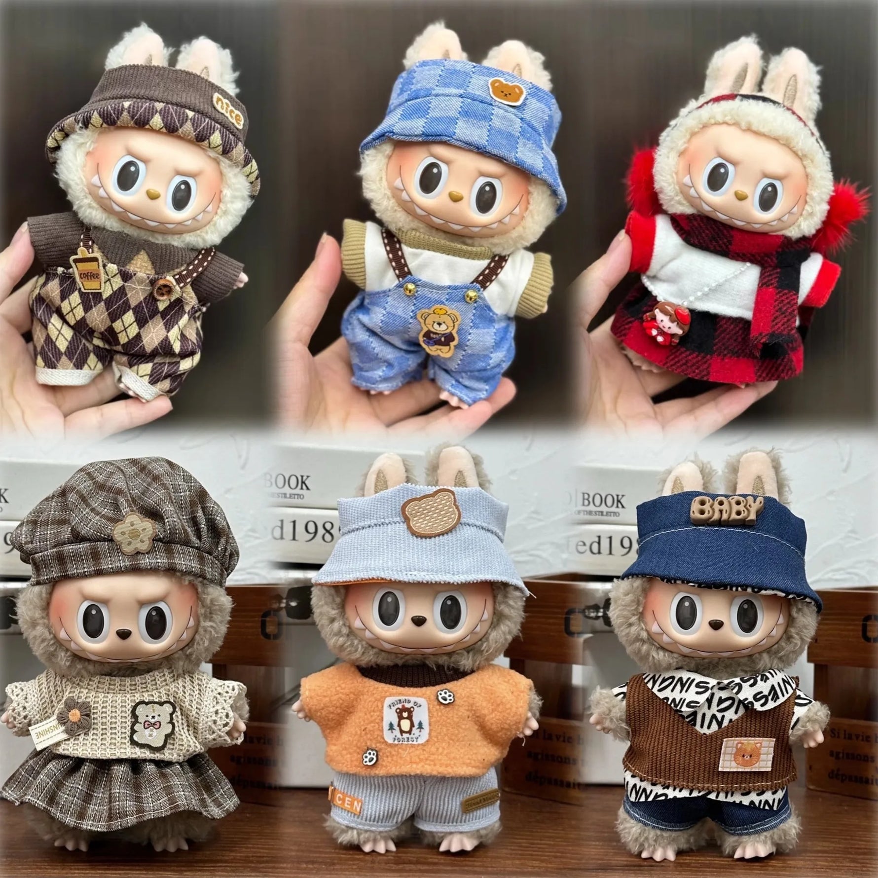 For 3rd Gen 17cm Labubu Trend Clothes Pendant Sitting Party Graffiti Strap Pants Hat Labubu Retro Clothes