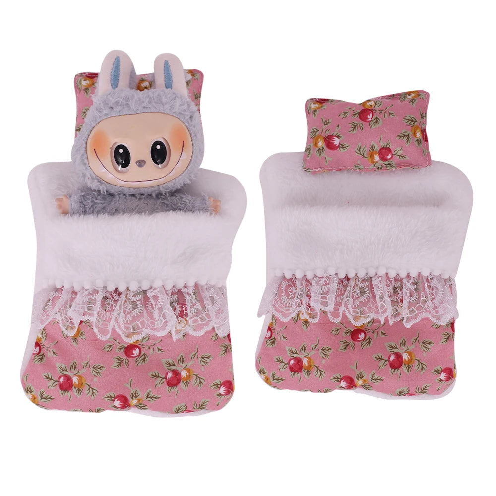 15-17CM Labubu Accessories Sleeping Bag Bed Cute Comfortable Floral Print Sleep Tool Indie Pop&Labubu Accessories Beautiful Toys