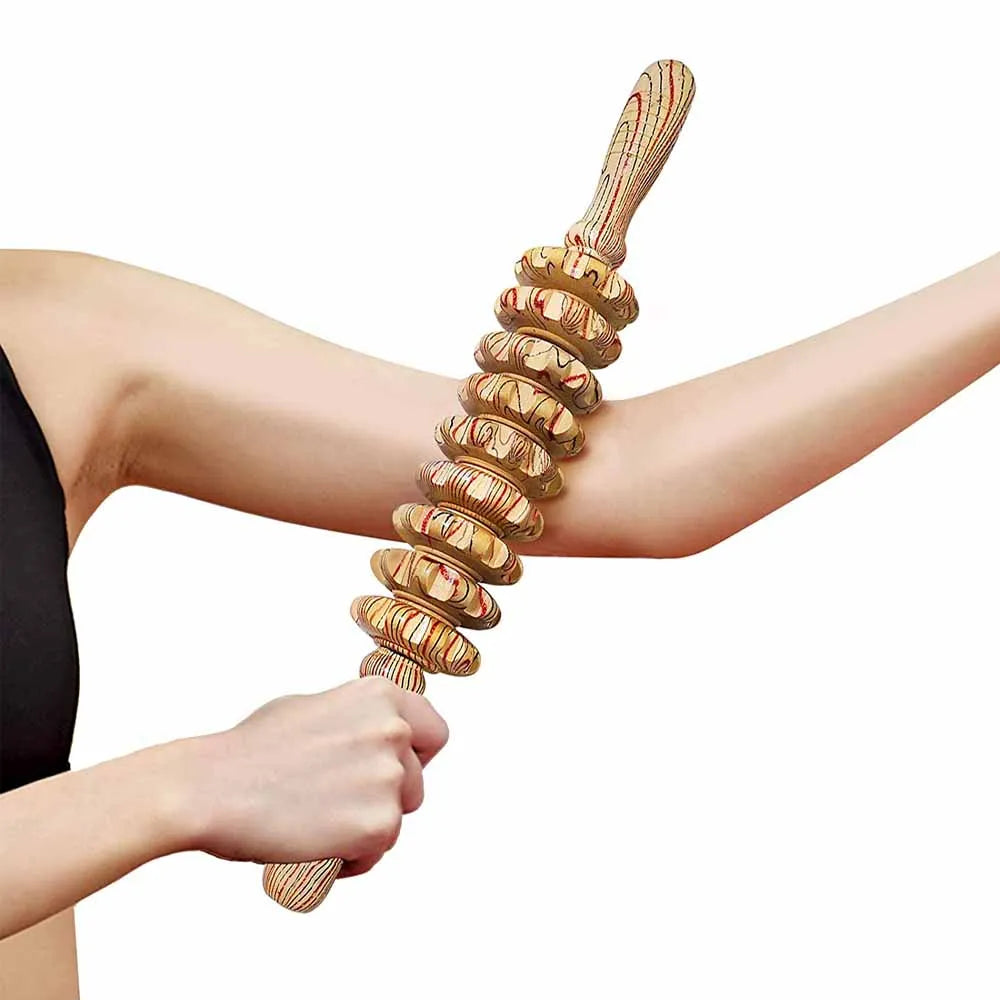 9 Rollers Wooden Handheld Massager Roller Stick for Trigger Point, Anti-Cellulite, Body Muscle Pain Relief