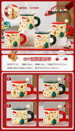 Christmas-themed mugs with magnetic accessories and LIDS, cute ceramic cups, women, couples, office coffee cups