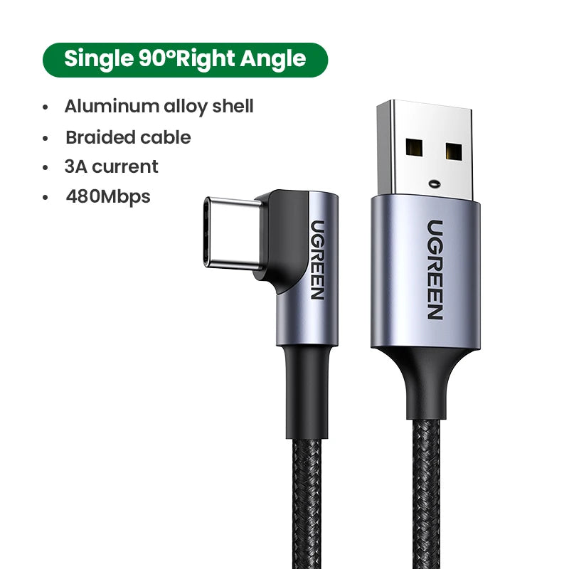 UGREEN 90 Degree USB C Cable Nylon Fast Charge USB Type C Cable for iPhone 17 16 Xiaomi Samsung S25 S24 Poco USB-C to USB-C Cord