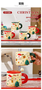 Christmas-themed mugs with magnetic accessories and LIDS, cute ceramic cups, women, couples, office coffee cups