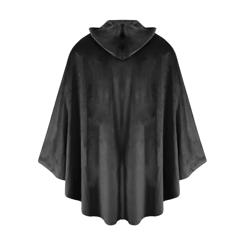 Men's Velvet Cloak with Hood, Renaissance Medieval Hooded Cloak for Women, Halloween Hood Cape with Metal Loop Clasp