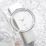 2PCS/Set Women's Watch Pearl Diamond Bracelet Set Fashion Hollow Dial Leather Band Quartz Watches(Without Box)