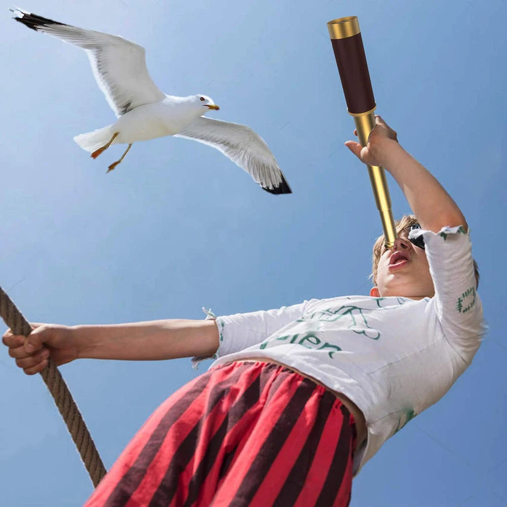 Pirate Monocular Telescope 25x30 High Powered Zoomable Collapsible Monocular Brass Spyglass Handheld for Hunting Hiking Travel