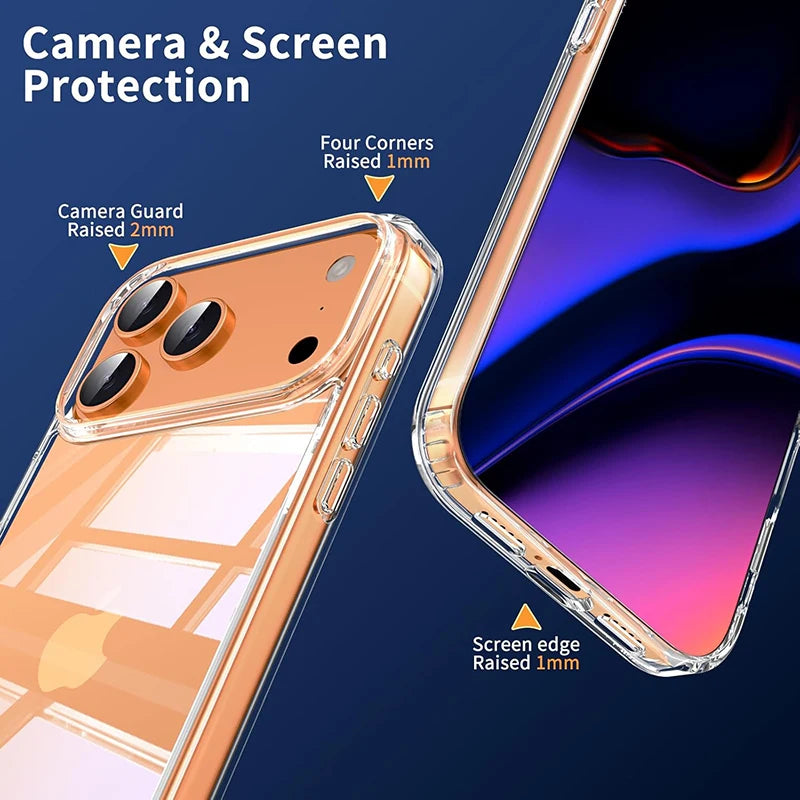 Hybird Military Grade Case for iPhone 17 Air 17 Pro Max Case Shockproof Transparent Hard Acrylic Case for iPhone 16 Pro Max 16E