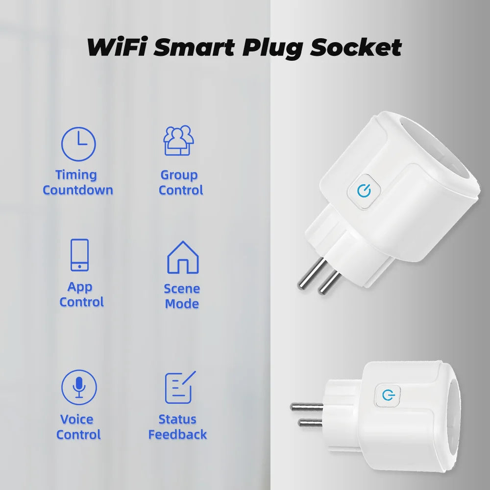 Smart EU Socket WiFi 20A EU Plug Outlet Remote Control Timer Power Monitor Support Voice Google Home Alexa