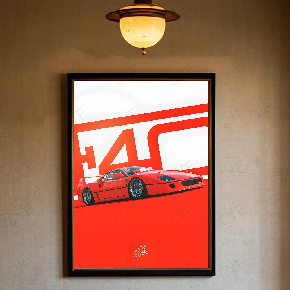 Luxury Classic Retro Red Super Sports Car F40 Art High-quality Printed Posters Homeliving room Wall Art Garage Room Decor
