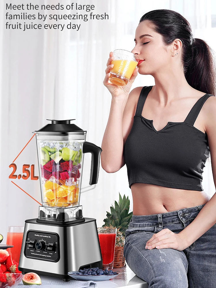 6000W Heavy Duty Commercial Blender Food Processor Stationary Mixer Ice Smoothies for Kitchen High Power Juicer Blender BPA Free