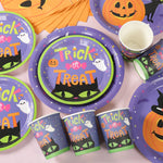 Halloween Pumpkin Black Cat Disposable Tableware Set Halloween Party Decor Kids Favors Trick or Treat  Paper Plates Cup Napkins