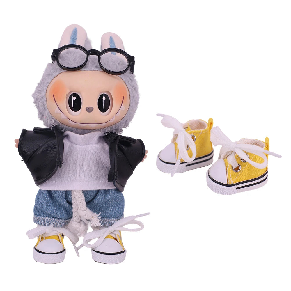 3.8cm Doll Canvas Leather Shoes For labubu 17cm Doll Clothes Accessories Girl's Toys Gift