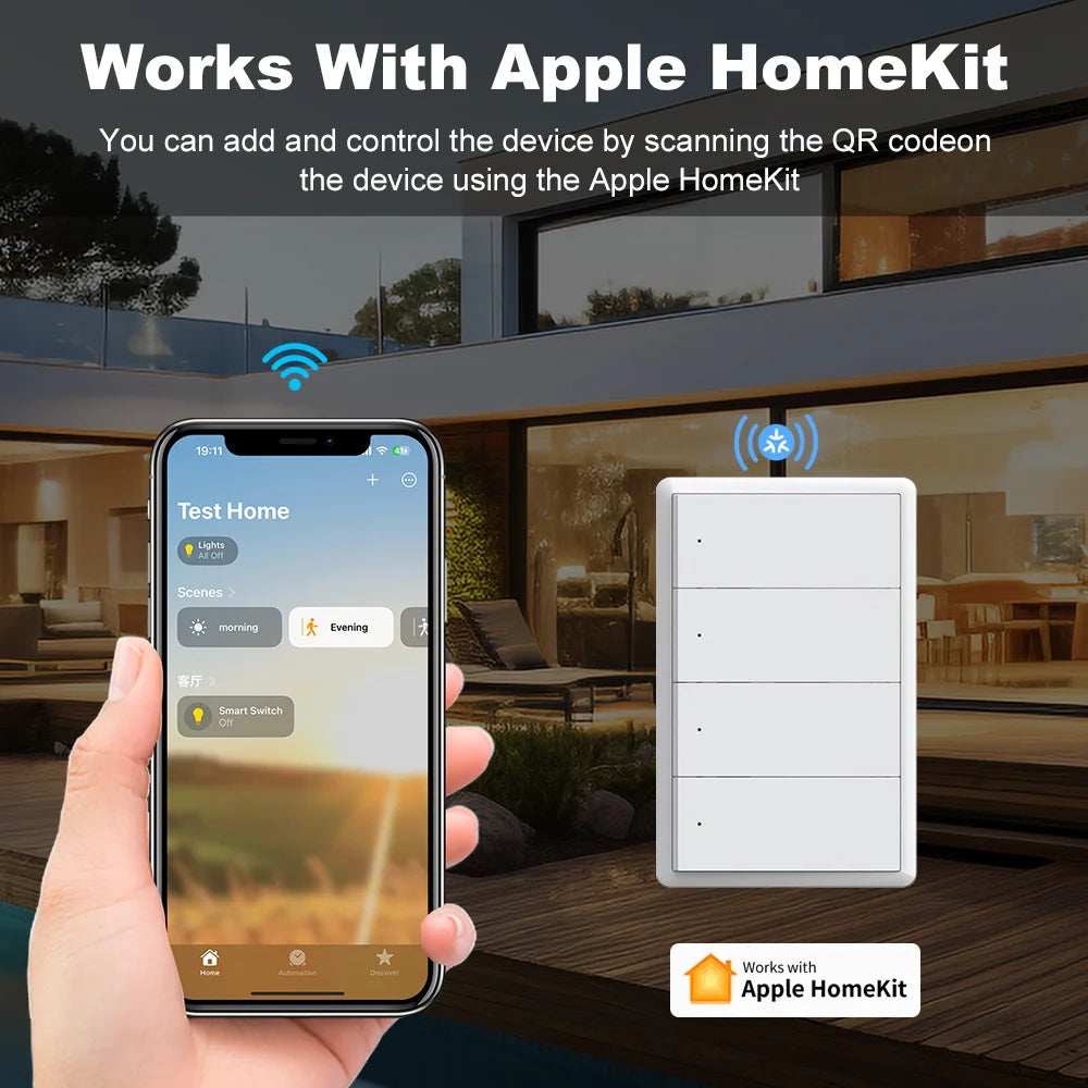 Manhot Matter WiFi Smart Wall Light Switch 1 2 3 4 Gangs with Neutral Wire Push  Physical Light Switches work with Homekit App