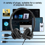 Wired USB Headset Call Center Headphones with Microphone Noise Cancelling Over Gaming Over-Ear Headsets for Computer PC Laptop