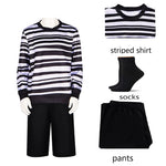 Movie Pugsley Costume Boys Black and White Striped Shirt Wednesday Addams Family Dress Gothic Cosplay Halloween Outfit for Men
