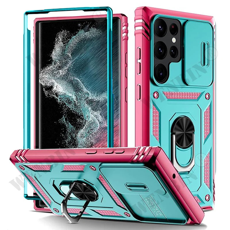 Case For Samsung S25 Ultra S24 S23 S22 Plus S24 FE A56 A55 A36 A35 A15 A16 5G Heavy Duty with Camera 360 Degree Kickstand Cover
