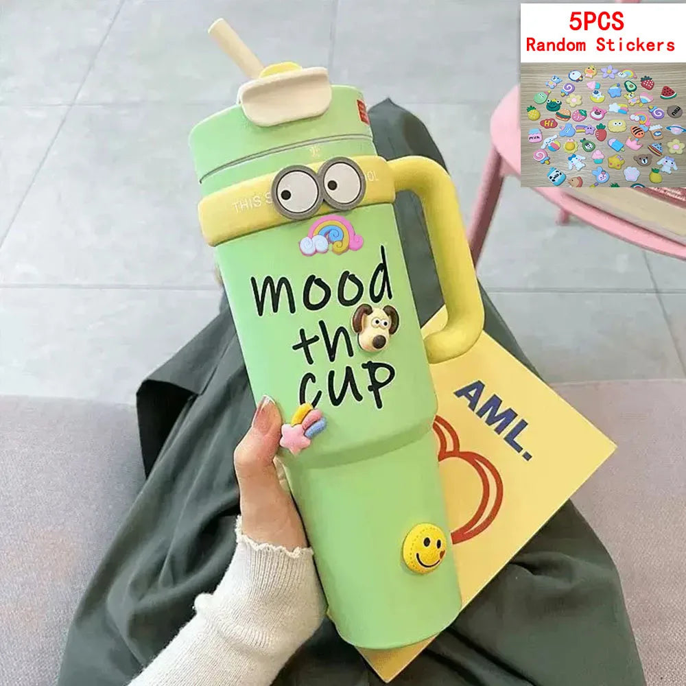 1000ML Thermal Water Bottle 32oz Large Capacity With Straw Stainless Steel Thermos Bottle Cold and Hot Thermos Cup