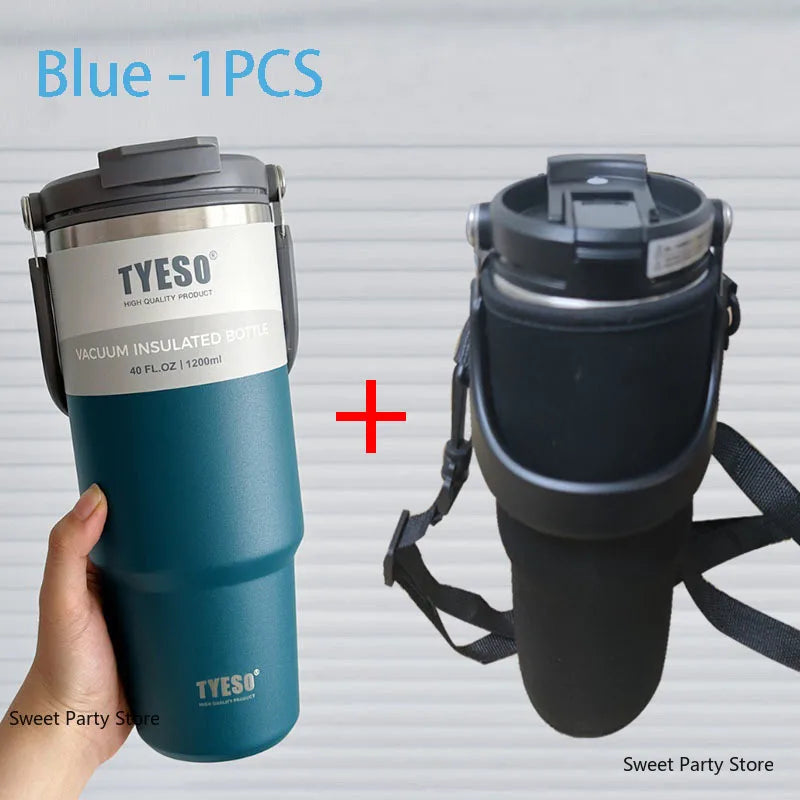 Tyeso 600/750/900/1050/1200ML Stainless Steel Thermos Bottle Car Coffee Cup Sports Water Bottles Keeps Cold and Heat Thermal Mug