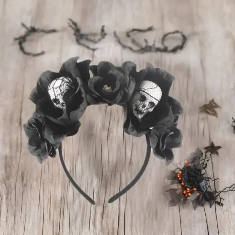 1/3PCs Halloween Headband Skull Flower Decoration Headwear Party Favors Supplies Photo Booth Props for Women Cosplay Costume